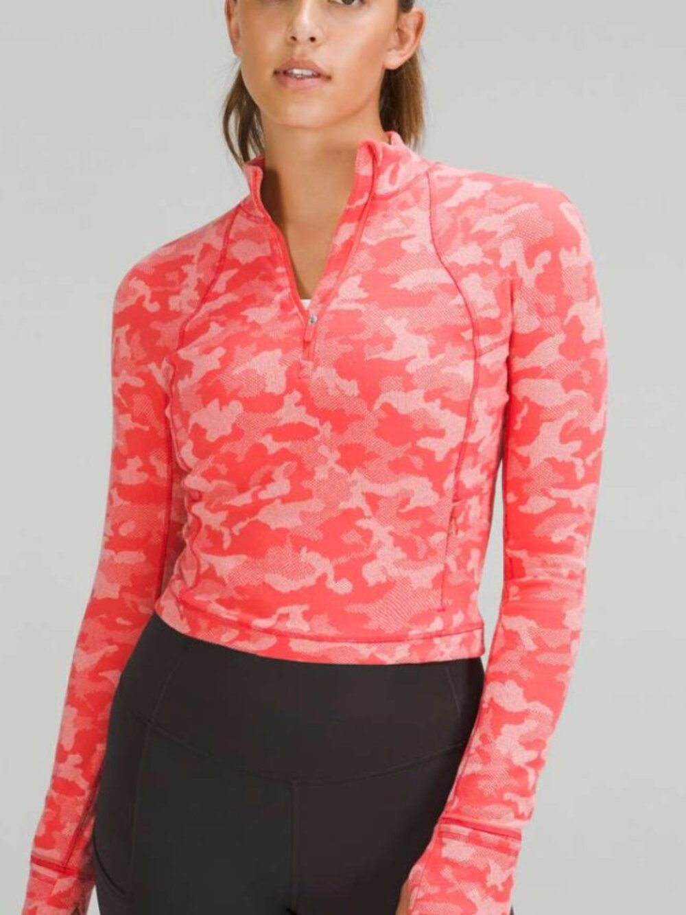 Lululemon Its Rulu Run Cropped Half Zip Heritage Camo Jacquard Pale Raspberry 6